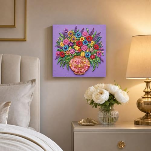 Framed Button Art Kit 11.8" DIY Mosaic Craft for Adults(Purple Vase) - Image 3