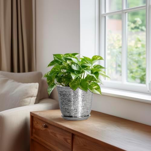 5.6 Inch Plant Pot, Ceramic Pots for Plants Indoor, Silver - Image 5