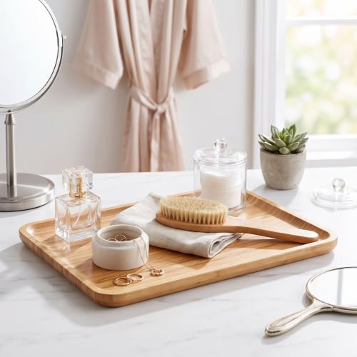 Bam&Boo Bamboo Serving Tray Natural Minimalist Rectangular (12.5” x 7" x 0.8") Coffee, Tea, Food, Drinks, Storage, Decor for Home, Kitchen, Bathroom - Image 5