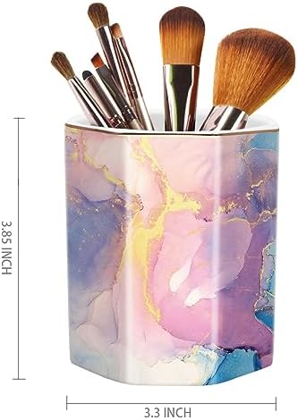 Pen Holder for Desk, Cute Ceramic Pencil Holder, Pen Cup Marker Holder Makeup Brush Holders, Desk Accessories & Workspace Organizers for Office, Home, Gold - Image 2