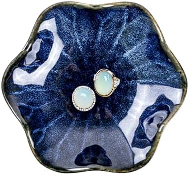 Lotus Leaf Ceramic Jewelry Ring Dish for Women (Starry Sky Blue) by Dazuihou