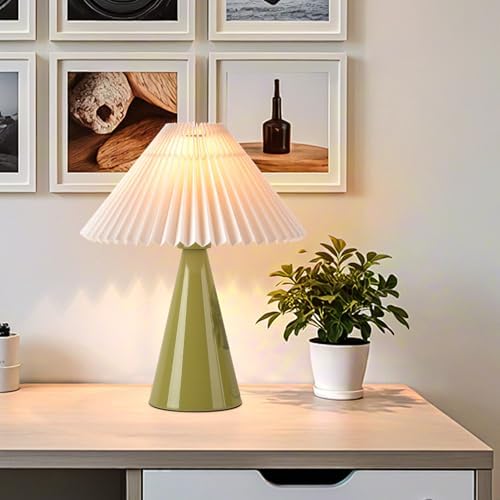 Ziqqeelam Green Small Table Lamp, Cute Table Lamp, Pleated Table Lamp,Light Blue Bedroom Lamps for Nightstand, Small Scalloped Lamp Shade Table Lamps for Small Spaces for Bedroom,Living Room - Image 6