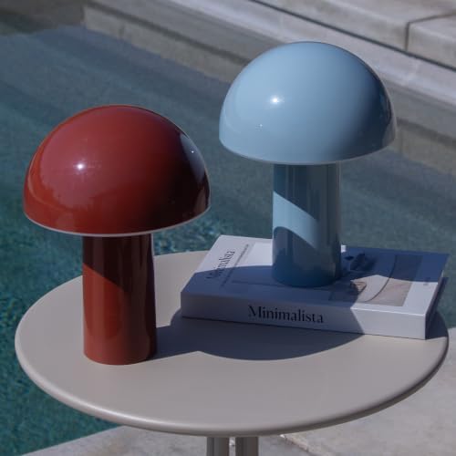 Brightech Celia Table Lamp – 10" Touch-Controlled Mushroom Accent Lamp, Cordless & Dimmable LED, Portable & Rechargeable Bedside Night Light, Sustainable Recycled Modern Patio Lamp for Home Décor, Red - Image 2