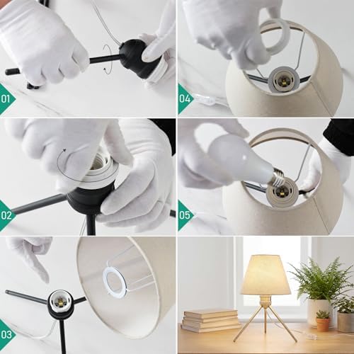 Modern Table Lamp Small Bedside Lamp Metal Linen 13.8 Inches, Soft Light (3000K), Simple Style Design, Button Switch, Suitable for Nightstand Bedroom Lamp, Study and Dormitory (Nickel) - Image 5