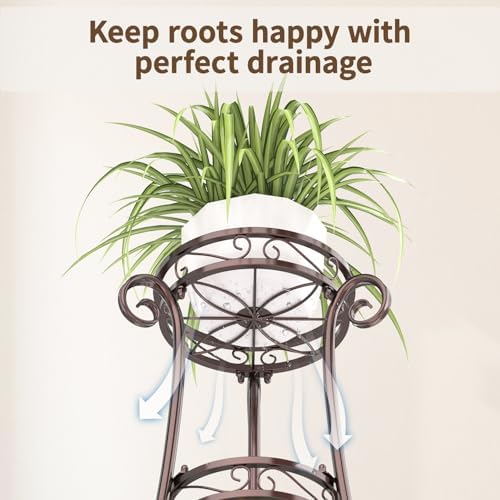 LASZOLA 3 Tiers Metal Corner Plant Flower Stand Tall Indoor Outdoor, Bronze - Image 6