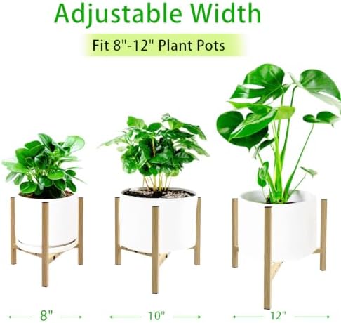 Airpark Adjustable Metal Plant Stand, Stable Plant Pot Flower Holder Indoor Outdoor Corner, Fit 8 9 10 11 12 inch Pots, Wood-Grain (Pot & Plant Not Included) - Image 3