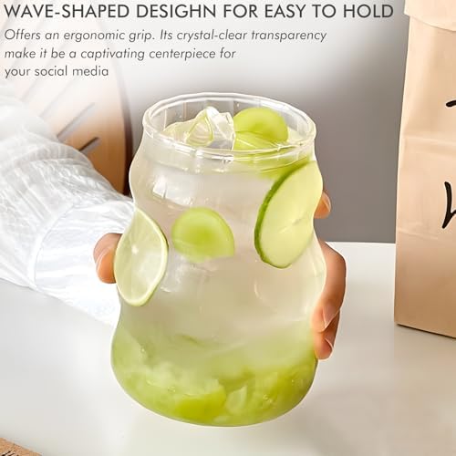 Ribbed Glass Cups Set of 4: 18OZ Vintage Aesthetic Iced Coffee Glasses with Straws, Cute Drinking Glasses with Wave Shape Design, Matcha Glass Cup Bubble Cups for Juice, Tea, Beverage, Gift - Image 6