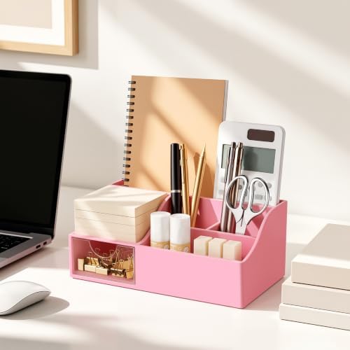 HBlife Acrylic Desk Organizer with Drawer, Pen & Pencil Holder, Multifunctional Desktop Caddy for Office Supply and Organization (Pink, 2 Pack) - Image 4