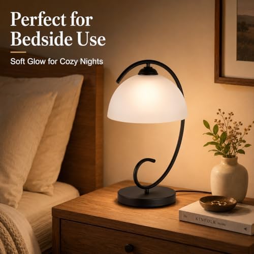17.5inch Modern Bedside Table Lamp with Frosted Glass Dome Shade - Image 2
