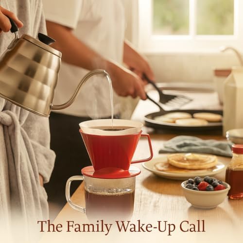 Fino Pour-Over Coffee Brewing Filter Cone, Number 1-Size, Red, Brews 1 to 2-Servings - Image 5