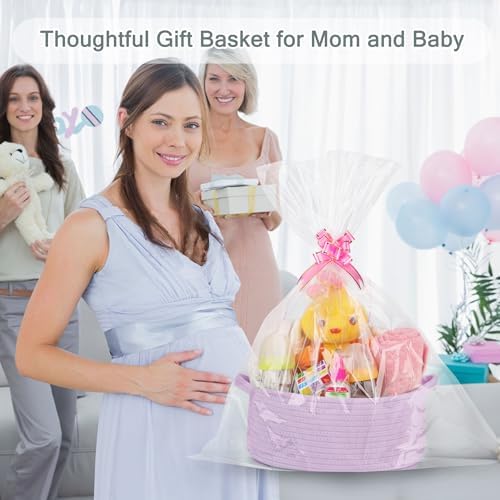 COMSE Empty Small Gift Basket with Bag & Ribbons, Purple - Image 3