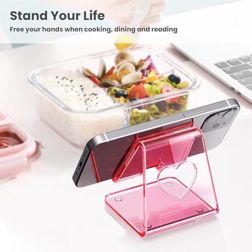 Crpich Acrylic Cell Phone Stand, Portable Phone Holder, Clear Pink Phone Stand for Desk, Compatible with Phone16 15 14 13 12 11 Pro Max SE, Switch, Android Smartphone, Pad, Tablet, Desk Accessories - Image 2