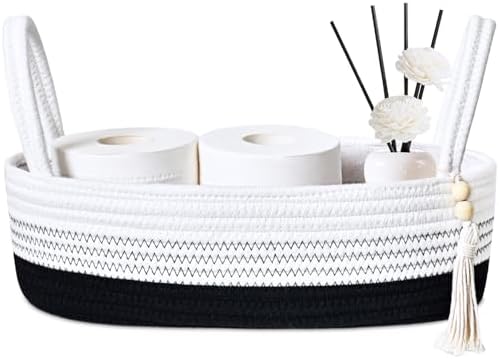 ABenkle Small Storage Basket for Toilet Tank Top - Jute Rope Woven Organizer with Handle, Boho Countertop Bathroom Decor, Toilet Paper Holder, 13x6x4 Inch by ABenkle