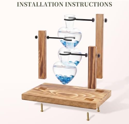 Plant Propagation Station, Heart-Shaped Hydroponic Glass Vase with Wooden Stand Decorative Propagation Stations with Blue Glass Beads for Home Desk Office Gardening Gifts for Plant Lovers - Image 3