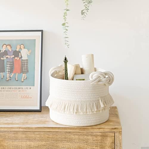 CherryNow Small Woven Rope Baby Basket with Tassel, 9.5" x 7", Off-White - Image 6