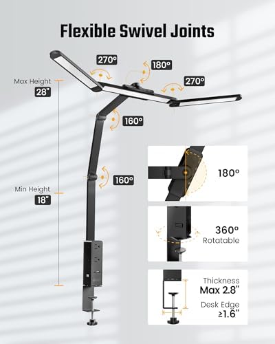 SUPERDANNY LED Desk Lamp with Power Strip (6 Outlets, 1 USB, 1 Type-C) for Home Office, Desk Light Computer Light with Clamp, Architect Desk Lamp with Smooth Dimming 5 Colors Touch & Wave Control - Image 6
