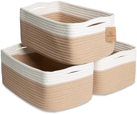 NaturalCozy 13.5”x8.5”x5.5” Storage Baskets for Shelves 3 Pack | Cotton Rope Woven Small Baskets for Organizing | Small Storage Bins for Nursery, Bathroom, Closet, Cube Shelf, Decorative, Gift by NaturalCozy