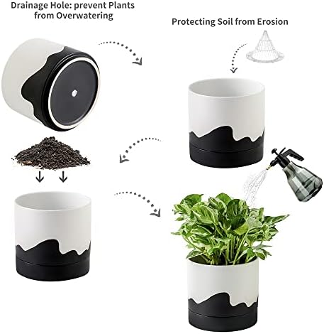 Nihow Ceramic Plant Pot,6 Inch Planter with Drainage Hole&Saucer for Indoor - Image 3