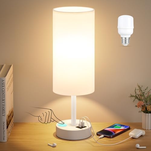 Dicoool Bedside Table Lamp for Bedroom - 3-Way Dimmable Touch Lamp, USB A+C by DicooolDirect