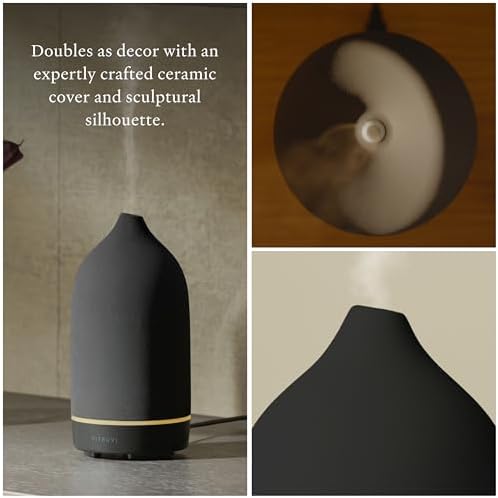 Vitruvi Stone Diffuser, Ceramic Ultrasonic Essential Oil Diffuser for Aromatherapy | Ceramic Diffuser, Diffusers for Home, Oil Diffuser, Room Decor | Black, 90ml Capacity - Image 3