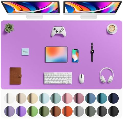 Aothia Faux Leather Desk Mat - Large Mouse Pad, Non-Slip PU Leather Blotter, Waterproof Writing Surface for Office and Home (Iris Violet, 63" x 24") by AothiaSimpleNaturalUnique