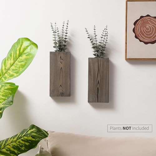 2 Pack Wood Wall Planter Vase for Greenery and Dried Flowers (Grey) - Image 3