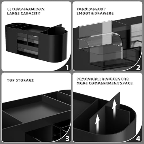 Marbrasse Desk Organizer Pen Holder with 3 Drawers, Multi-Functional Pencil Holder,Desk Organizers and Accessories with 7 Compartments for Home, School, Classroom (Black) - Image 4