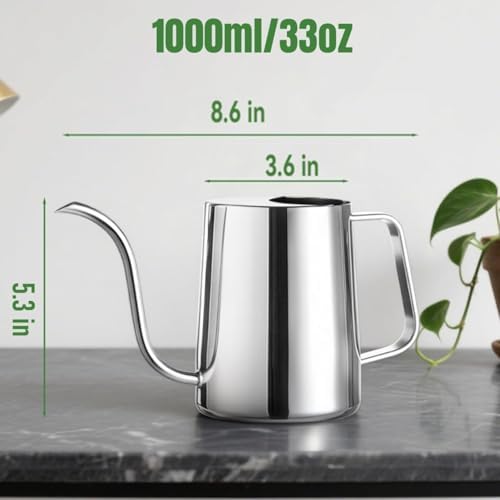 Doseno Small Watering Can for Indoor Plants, Metal, Long Spout, 34 oz/1 L - Image 2