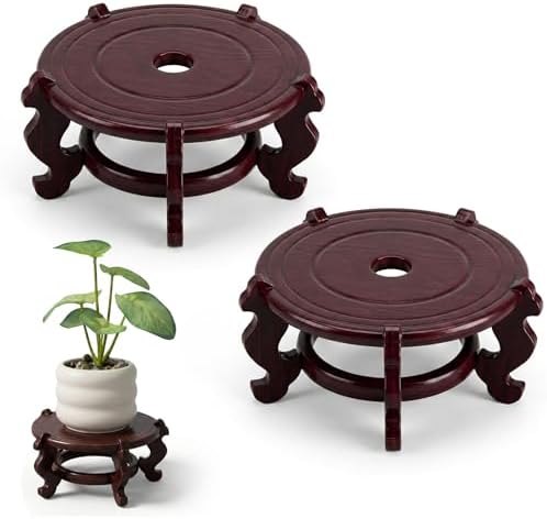 2 Pcs Wooden Plant Stands Chinese Plant Stand Indoor Oriental Display Base for Vase Fishbowl Flower Pot Lamp Redwood Vintage Rack Decor 6.5x3.35 Inch by Unknown