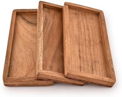 Kaizen Casa Platters Acacia Wood Elegant Wooden Platters for Home Decor, Fruit, Charcuterie, Appetizer Serving Tray, Cheese Board (Set of 3 Plates) (9" X 4" X 0.75'') by KaizenCasa