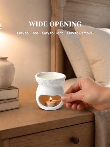 INGOFIN Ceramic Wax Melt Warmer & Essential Oil Burner, Tea Light, White - Image 5