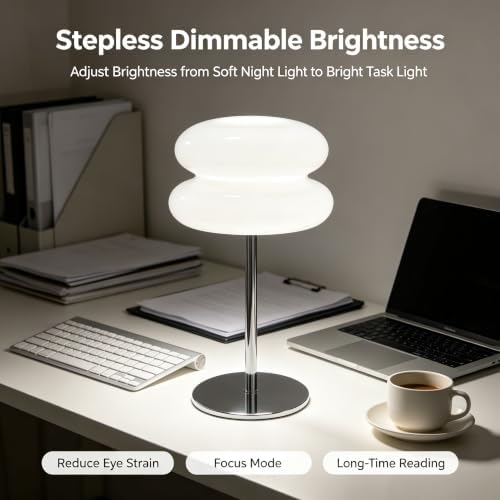Bedroom Mushroom lamp, Medieval Modern Bedside Table lamp, dimmable Retro Egg Tart Headlight, Unique Home Mushroom Decoration Aesthetic Lovely Living Room Desk lamp (White) - Image 4