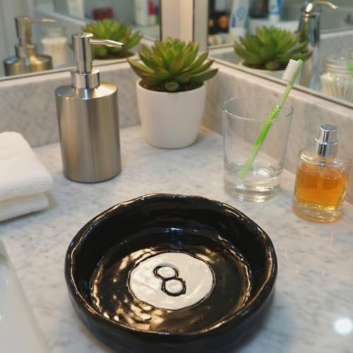 Roowest 8 Ball Jewelry Tray Black Trinket Dish Resin Home Decor - Image 5