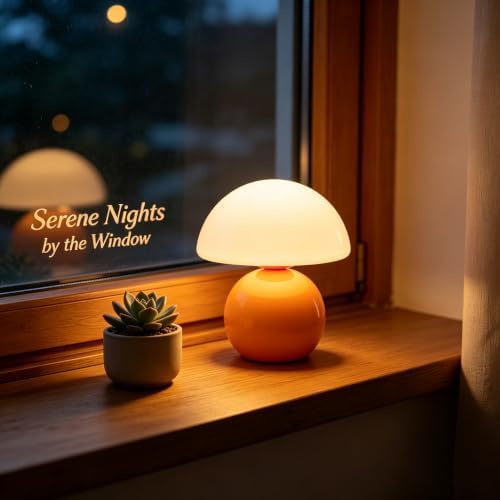 3-Way Dimmable Orange Mushroom Lamp - Plug Powered Small Desk Table Lamp with Dimmable Ambient, Night Light for Bedroom, Office,Nursery,Home Living Room Decor, Gift for Kids Teens & Adults（Orange） - Image 2