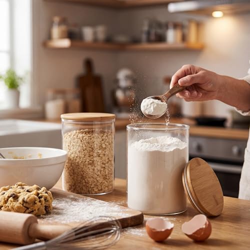 Glass Storage Jars Set Elegant Containers with Airtight Bamboo Lids, Perfect for Kitchen Organization - Flour, Rice, Pasta, Sugar, Coffee Beans, Accessories Included (2 packs(111oz)) - Image 6