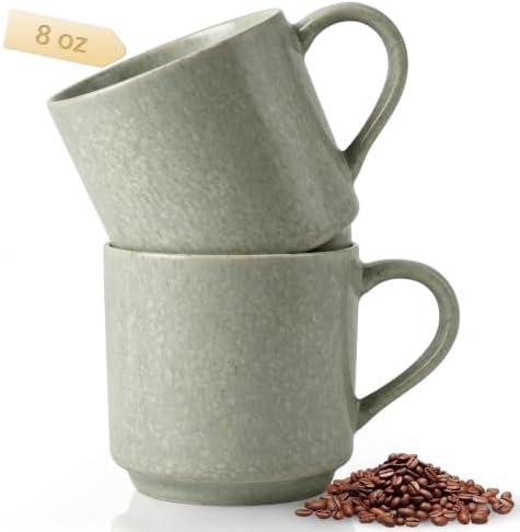 Pilnocok 8 oz Ceramic Small Mugs Set of 2, Green by Pilnocok