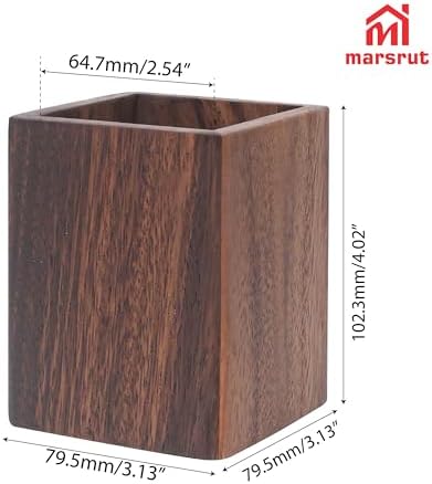 Wooden Pencil Holder for Desk, Wood Pen Black Walnut Cup Holder Square Handwork Natural Organizer Simple Stand for Pencils Make up Brushes Stationery Desks Offices Desk Desktop Decoration (Brown) - Image 2