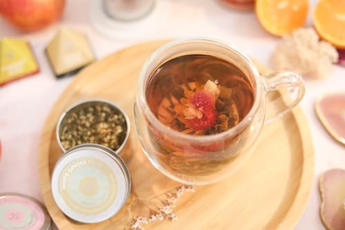 Teabloom Stay-Hot Heatproof Glass Mug with Loose Tea Infuser and Lid – 15 oz /430 mL – 2 Blooming Teas Included - Image 3