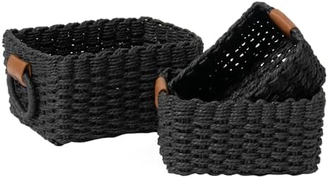 LA JOLIE MUSE Small Wicker Baskets for Organizing, Black 3 Pack by LaJol%C3%ADeMuse