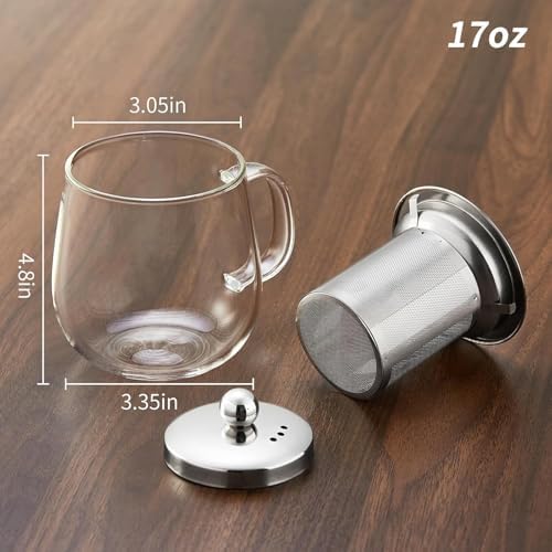 DOPUDO Glass Tea Cup with Infuser and Lid, 34oz/1000ml Large Borosilicate Teacup, Clear Mug for Loose Leaf Blooming Tea, Dishwasher Safe - Tea Maker Gift for Birthday - Image 2
