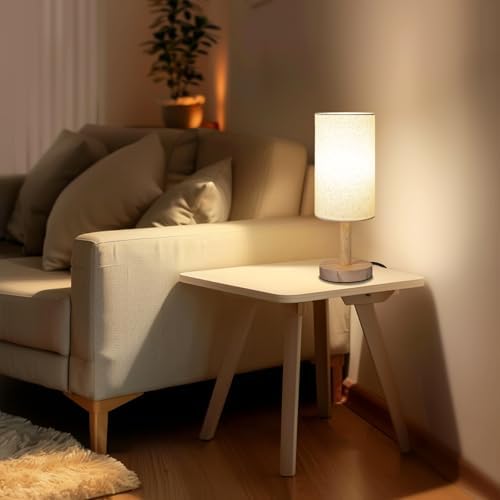 LALISU Small Table Lamp，Nightstand Lamp Wood Base Bedside Lamp Plug in - Image 3