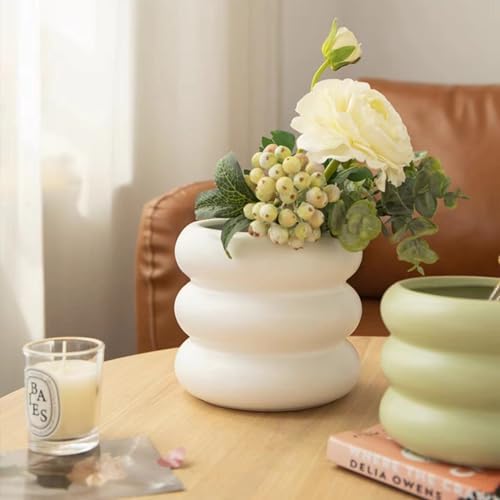 Ceramic Plant Pot Indoor, 6.5 Inch Flower Pot with Drainage Hole, Tiered Bubble Design Ceramic Planter for Home & Office Decor (White) - Image 5