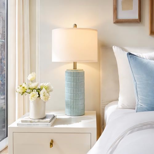 PoKat 23" Light Blue Table Lamps Set of 2, Modern Bedside Lamps for Bedroom, Coastal Ceramic End Table Lamps for Living Room, Ocean Nightstand New Home Decor Lamps - Image 4