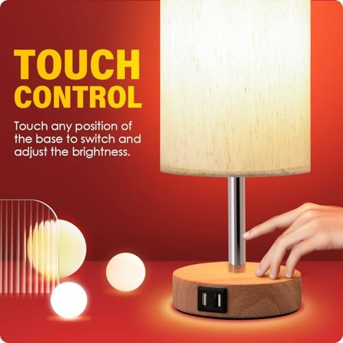 Yarra-Decor Bedside Table Lamp with USB Ports - Touch Control for Bedroom 3 Way Dimmable Nightstand Lamp with Round Fabric Shade for Living Room, Dorm, Home Office, Corded Electric, Without Battery - Image 5