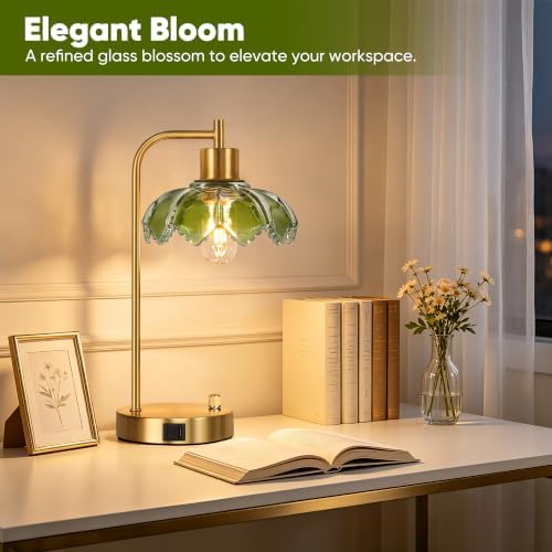 Glass Table Lamps Set of 2, Green Dimmable Bedside Lamps for Living Room - Image 6