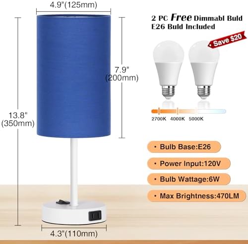ZJOJO Blue Table Lamp Set of 2, 13.8" Small Lamp for Bedroom Nightstand - Image 4