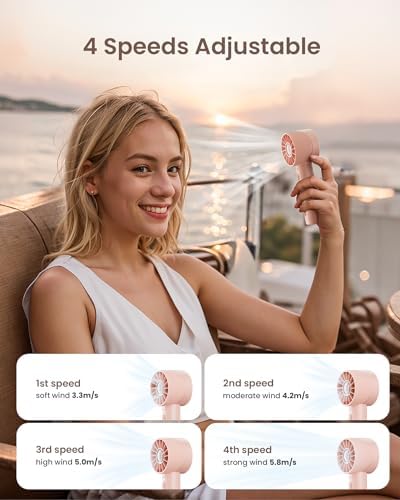 Portable Mini Handheld Turbo Fan, 4 Speed High Velocity Personal [Max 16H Cooling Time], Rechargeable Purse Travel Essentials for Vacation/Beach/Trip - Pink - Image 5