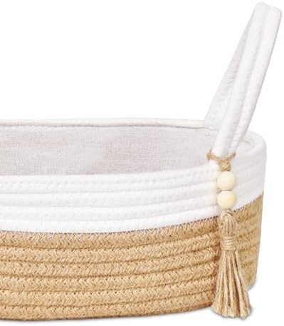 ABenkle Small Storage Basket for Toilet Tank Top - Jute Rope Woven Organizer with Handle, Boho Countertop Bathroom Decor, Toilet Paper Holder, 13x6x4 Inch - Image 3