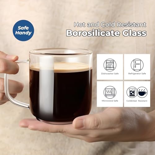 Aquach 22oz Glass Mugs Set of 2, Extra-Large Borosilicate Coffee Tea Cups - Image 4
