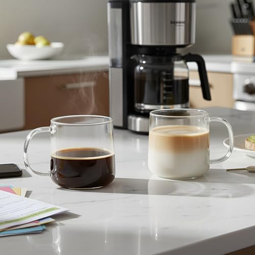 Aquach 20oz Glass Coffee Mugs Set of 2, Large Clear Borosilicate Tea Cups - Image 2